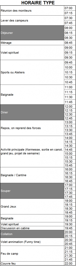 Horaire type