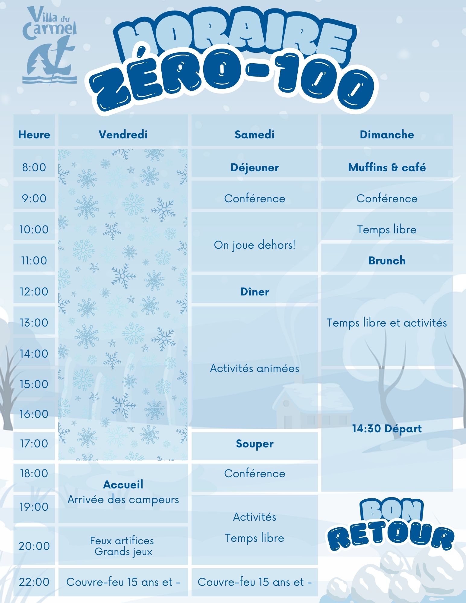 Horaire Zéro-100 2025